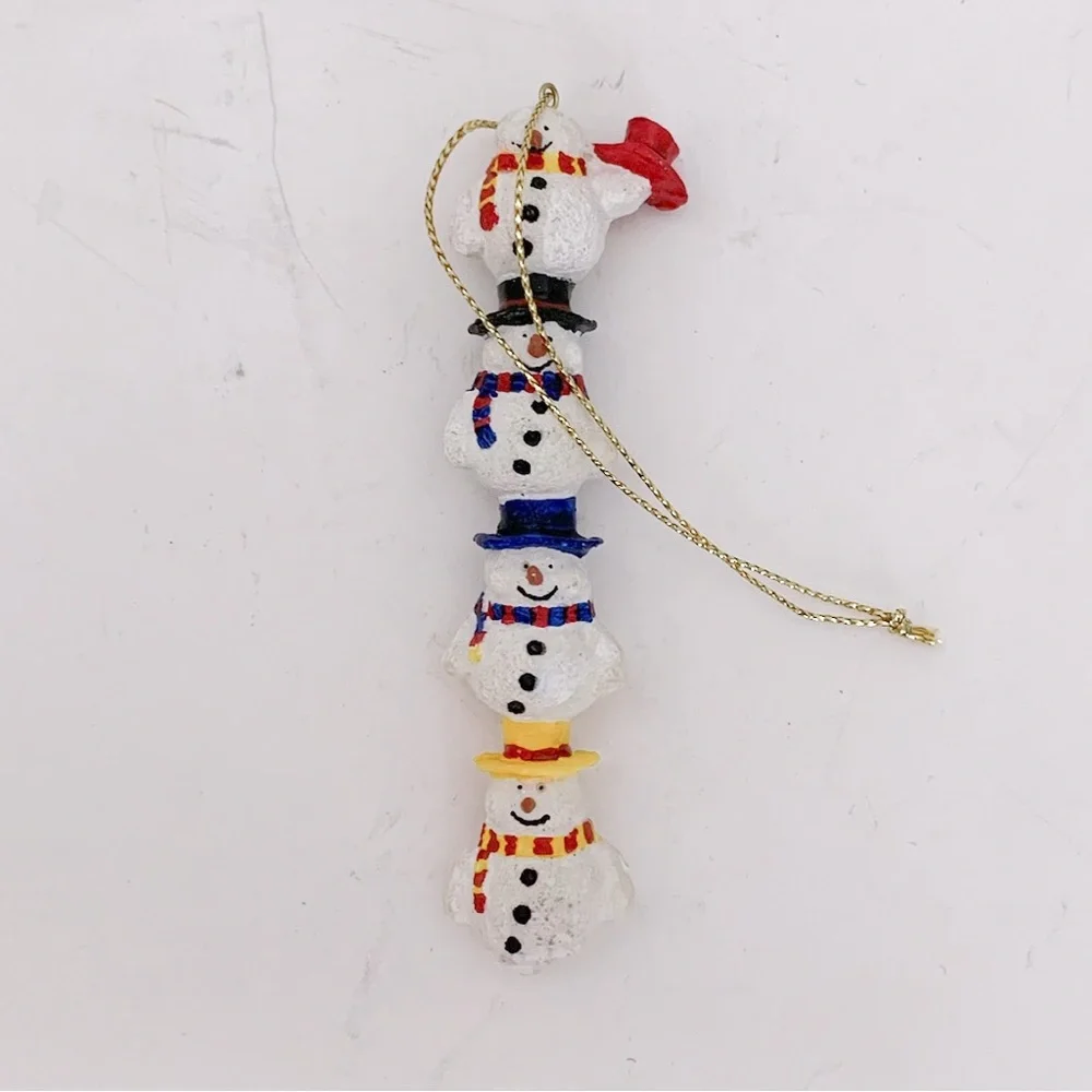 Vintage Snowmen with Hats Stack Ornament Festive Decor Holiday Gift Cottagecore